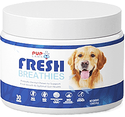 Finally kiss bad doggie breath goodbye with these tasty breath freshening chews!